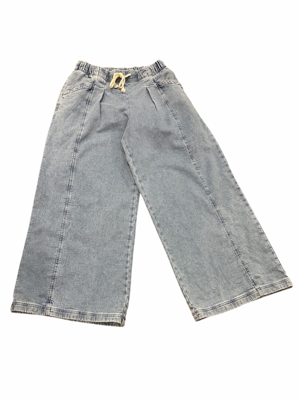 Aerie pull on elastic drawstring waist wide leg jeans size Small short NWT